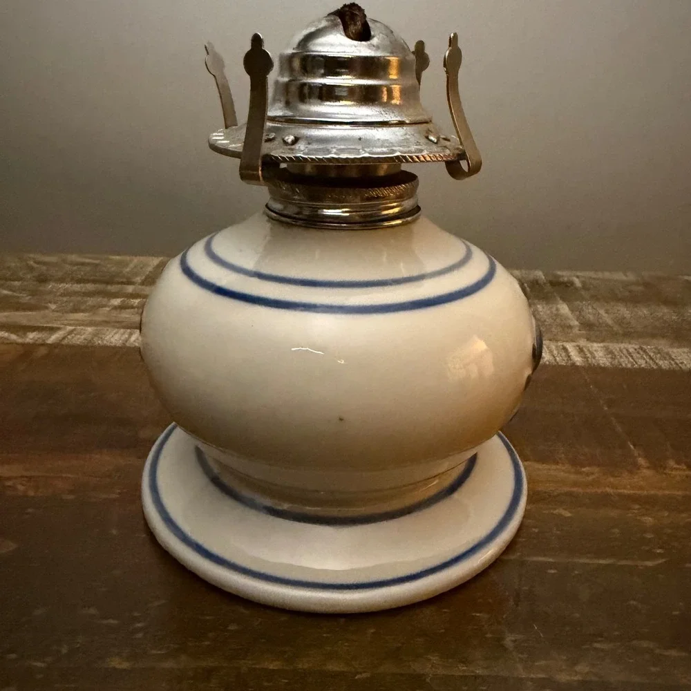 Vintage Lamplight Farms Oil Lamp Base Blue Heart Ceramic Farmhouse Cottagecore